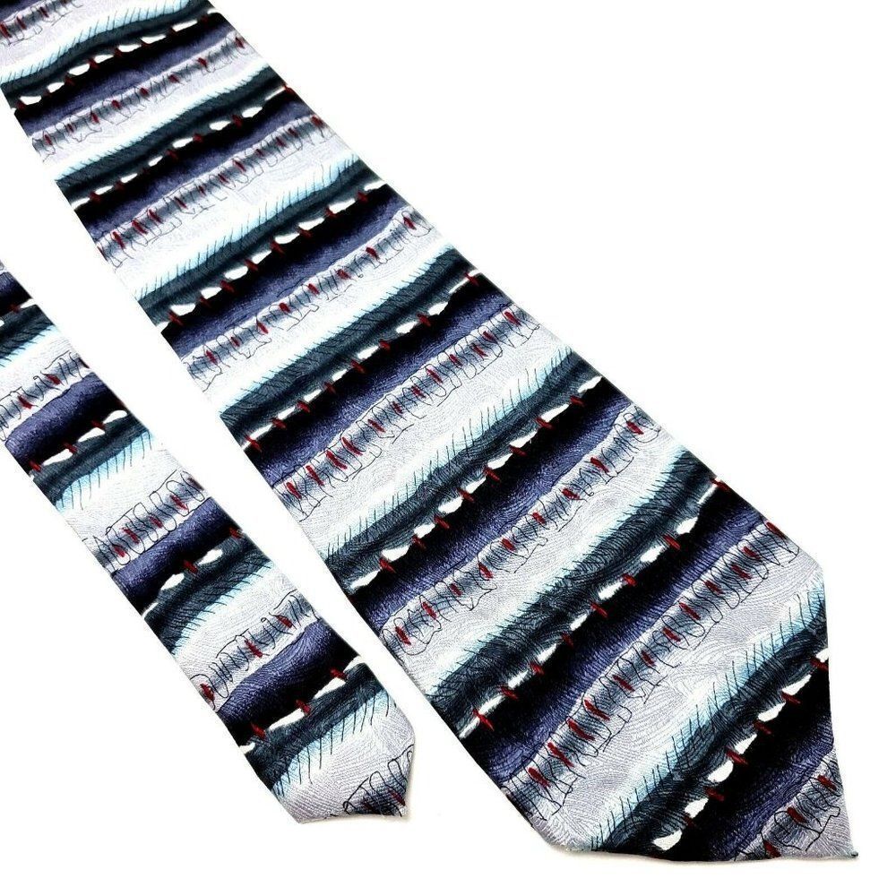 J Ferrar Silk Tie Abstract Silver Wide Print
